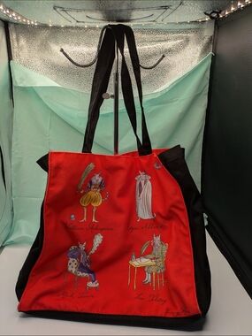 Barnes & Noble Red Illustrated Tote with Black Straps With Cats As Authors